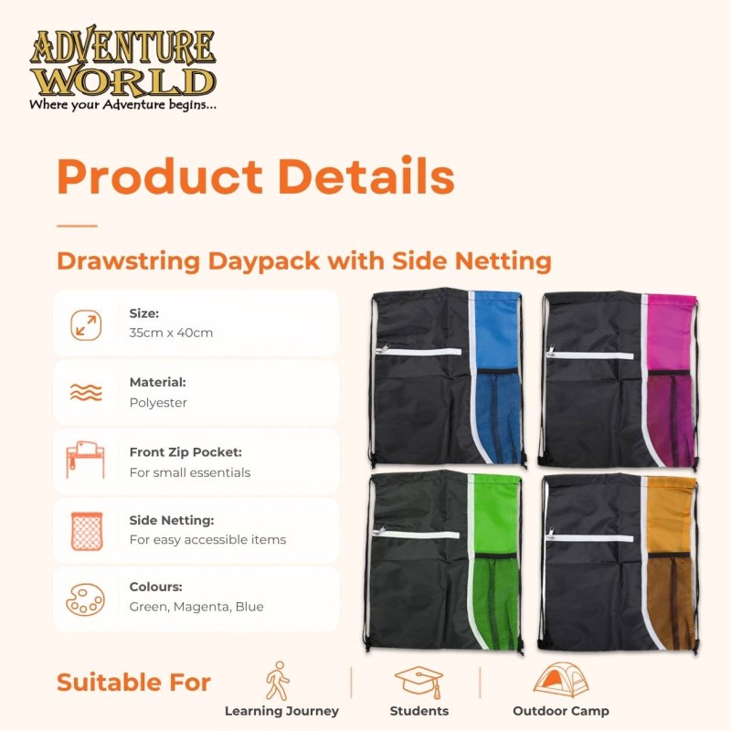 Drawstring Daypack with Side Netting