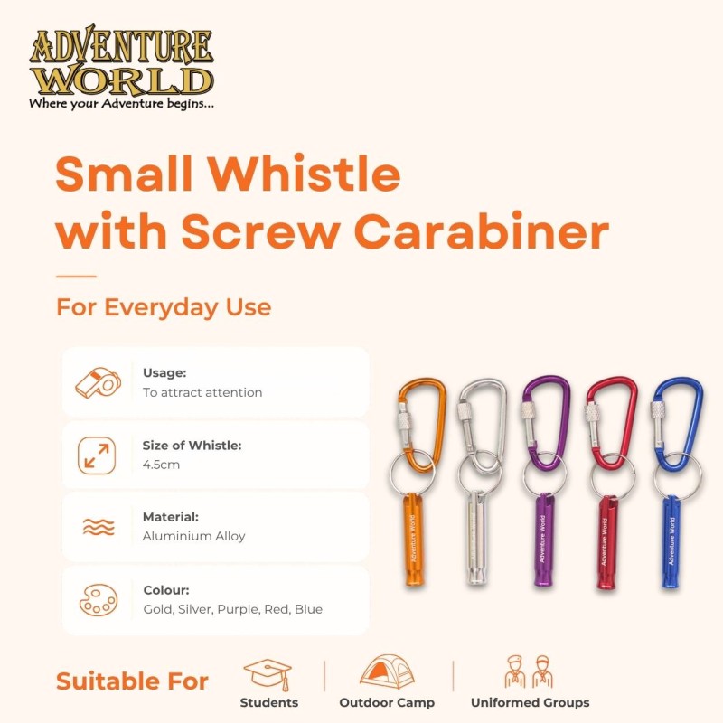 Small Keychain Whistle with Screw Carabiner