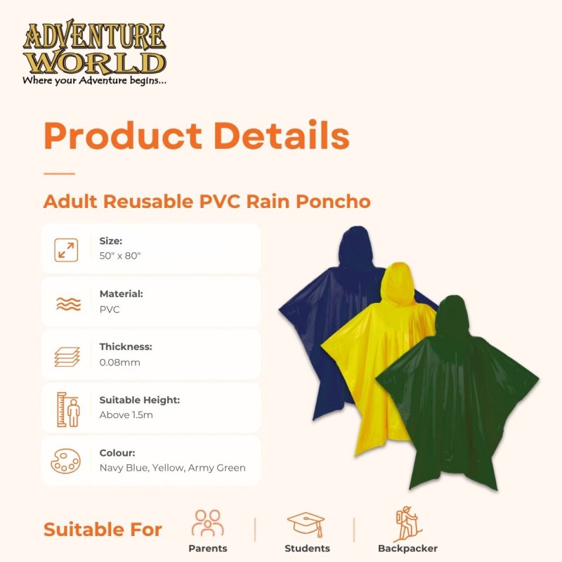 Adult Reusable PVC Rain Poncho