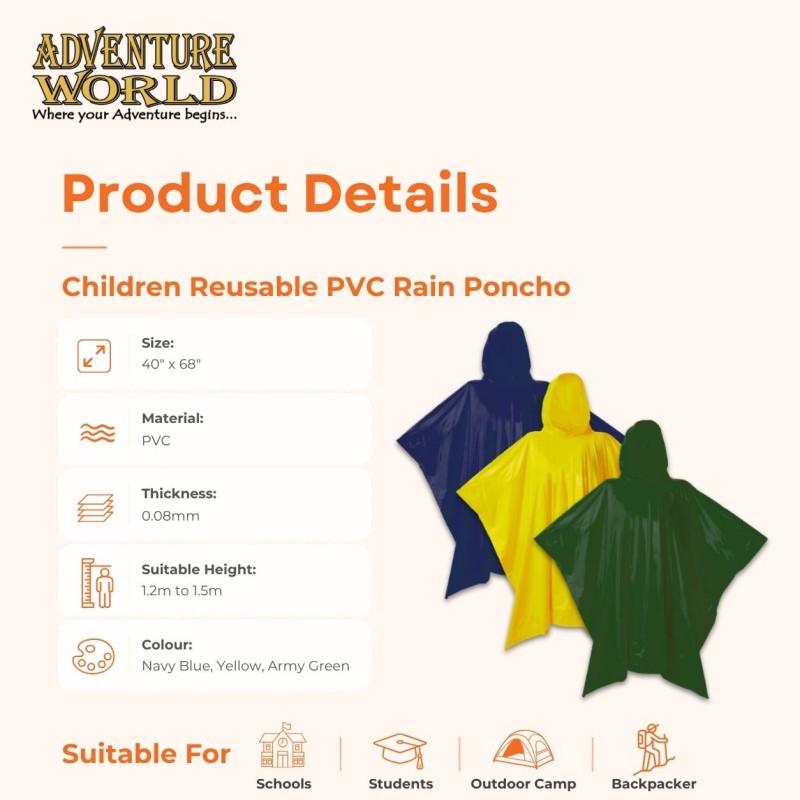 Children Reusable PVC Rain Poncho