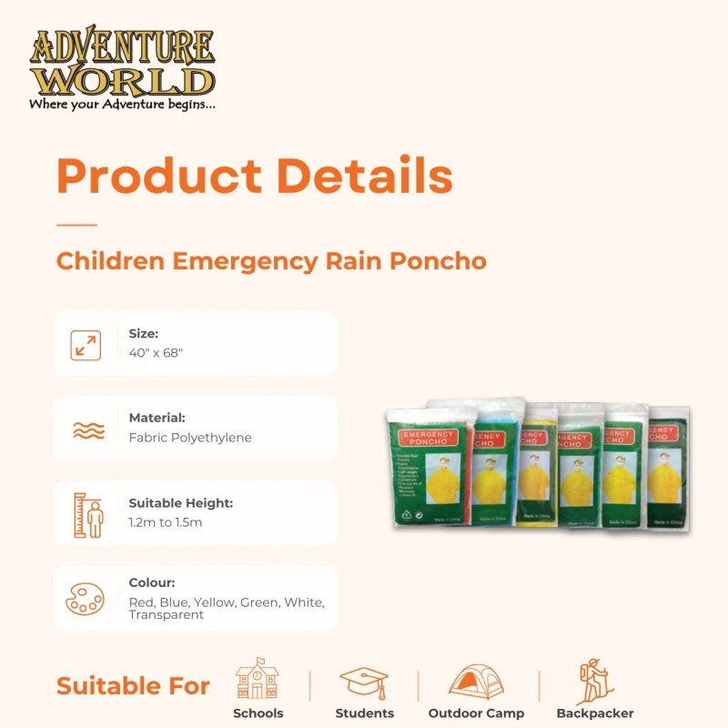 Children Emergency Rain Poncho / Disposable Poncho