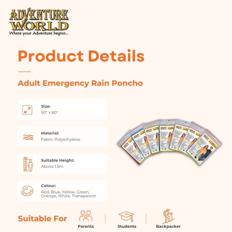 Adult Emergency Rain Poncho / Disposable Poncho